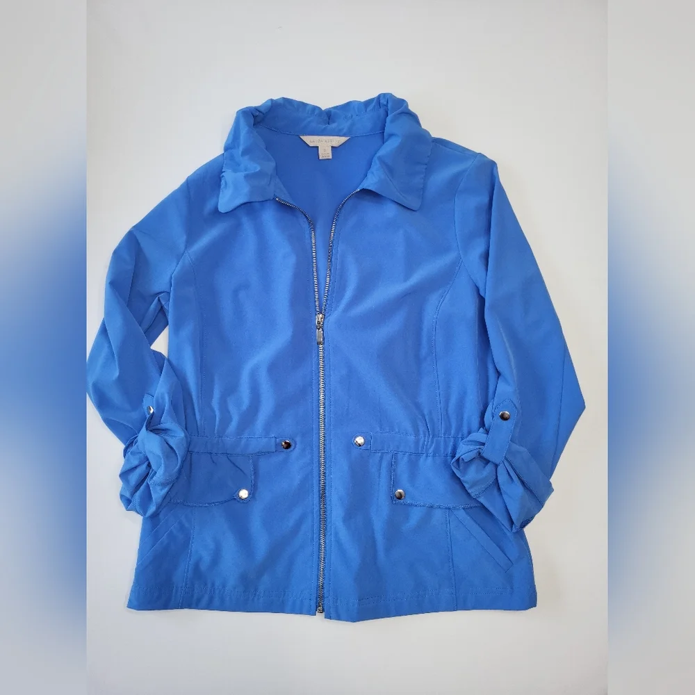 Laura Ashley Women's Small Blue Lightweight Full Zip Utility Tie Waist Jacket